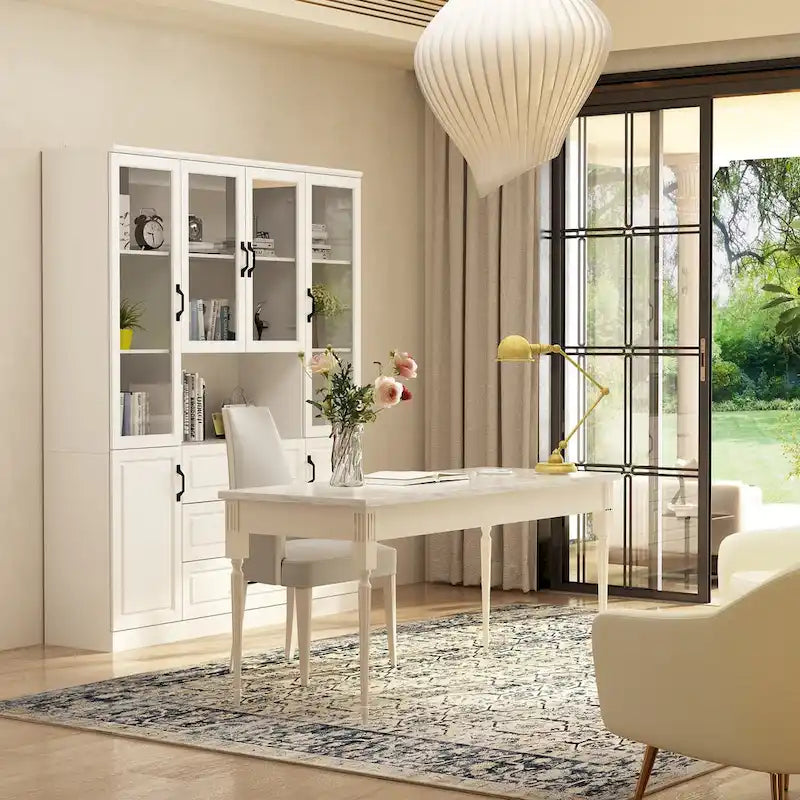 78.7 Modular White Curio Bookcase Cabinet w/Glass Doors Buffet Display