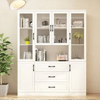 78.7 Modular White Curio Bookcase Cabinet w/Glass Doors Buffet Display