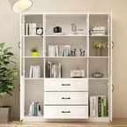 78.7 Modular White Curio Bookcase Cabinet w/Glass Doors Buffet Display
