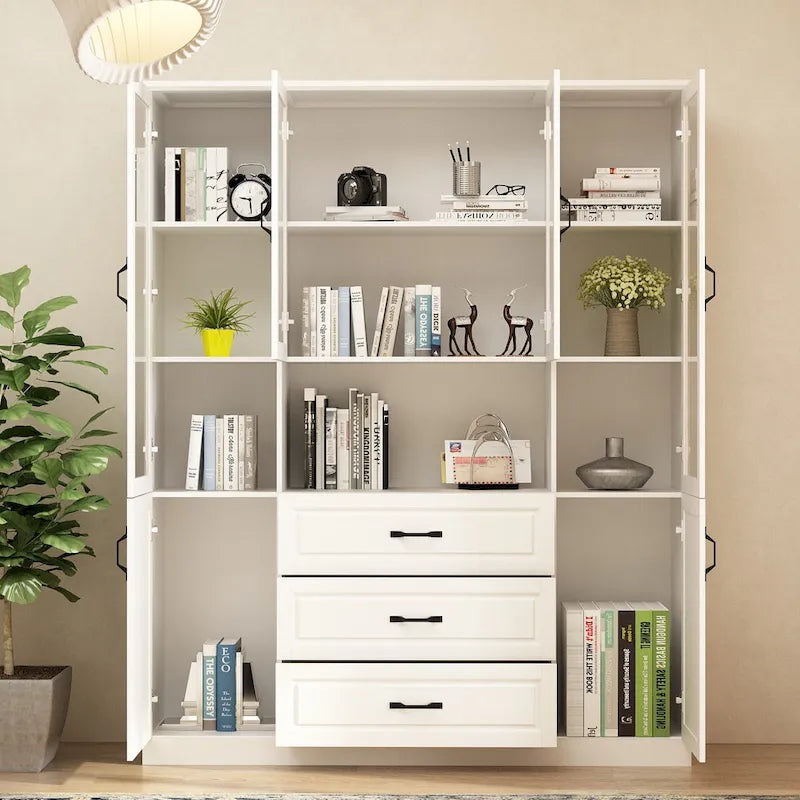 78.7 Modular White Curio Bookcase Cabinet w/Glass Doors Buffet Display