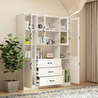 78.7 Modular White Curio Bookcase Cabinet w/Glass Doors Buffet Display