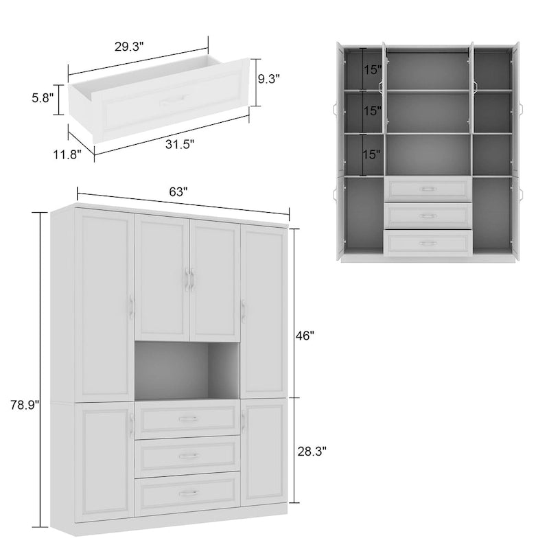 78.7 Modular White Curio Bookcase Cabinet w/Glass Doors Buffet Display
