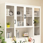78.7 Modular White Curio Bookcase Cabinet w/Glass Doors Buffet Display