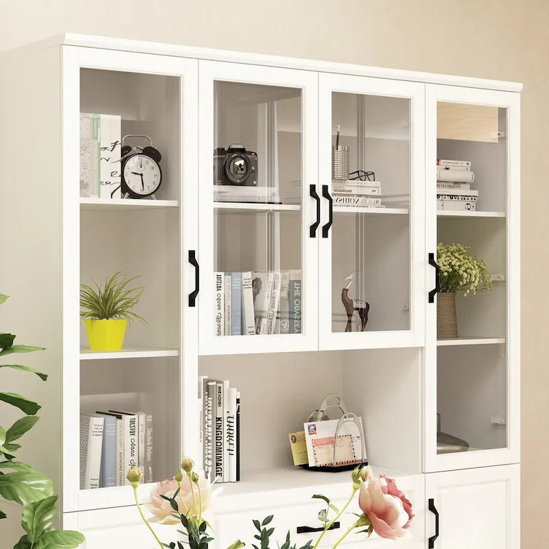 78.7 Modular White Curio Bookcase Cabinet w/Glass Doors Buffet Display