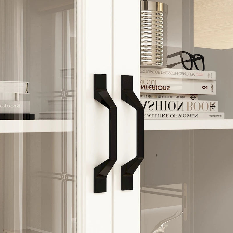 78.7 Modular White Curio Bookcase Cabinet w/Glass Doors Buffet Display