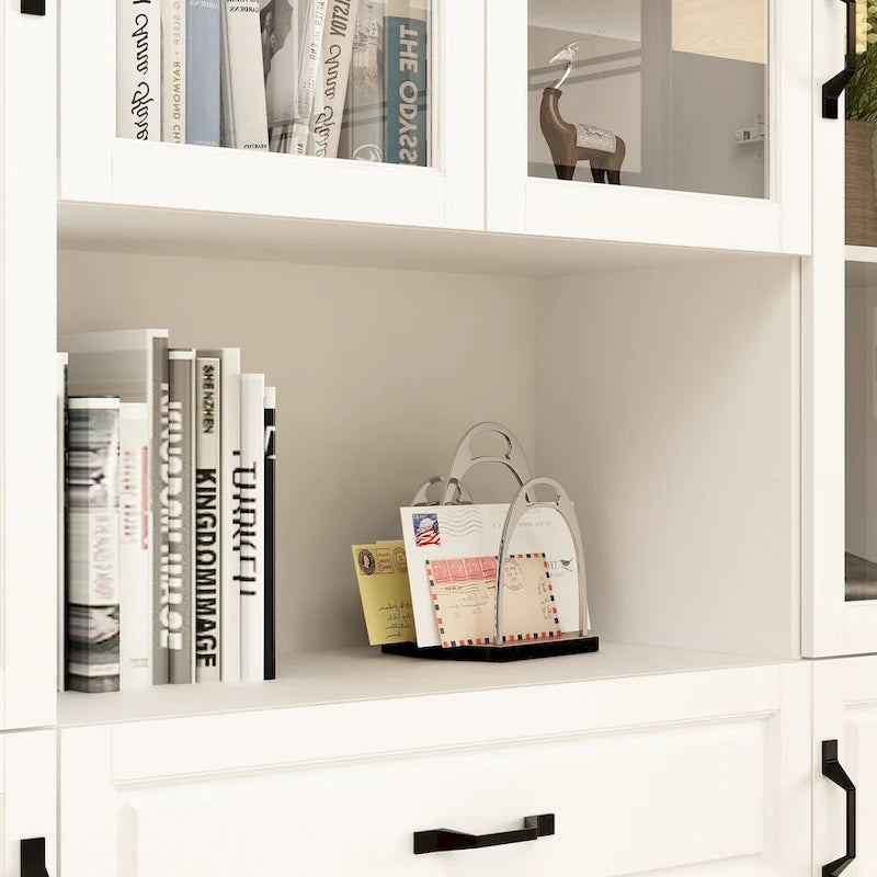 78.7 Modular White Curio Bookcase Cabinet w/Glass Doors Buffet Display