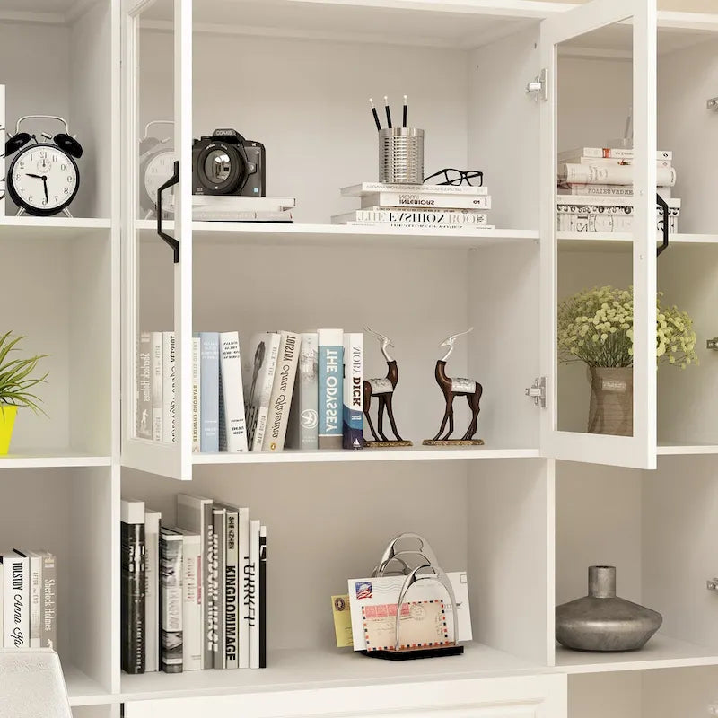 78.7 Modular White Curio Bookcase Cabinet w/Glass Doors Buffet Display
