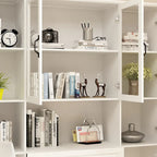 78.7 Modular White Curio Bookcase Cabinet w/Glass Doors Buffet Display
