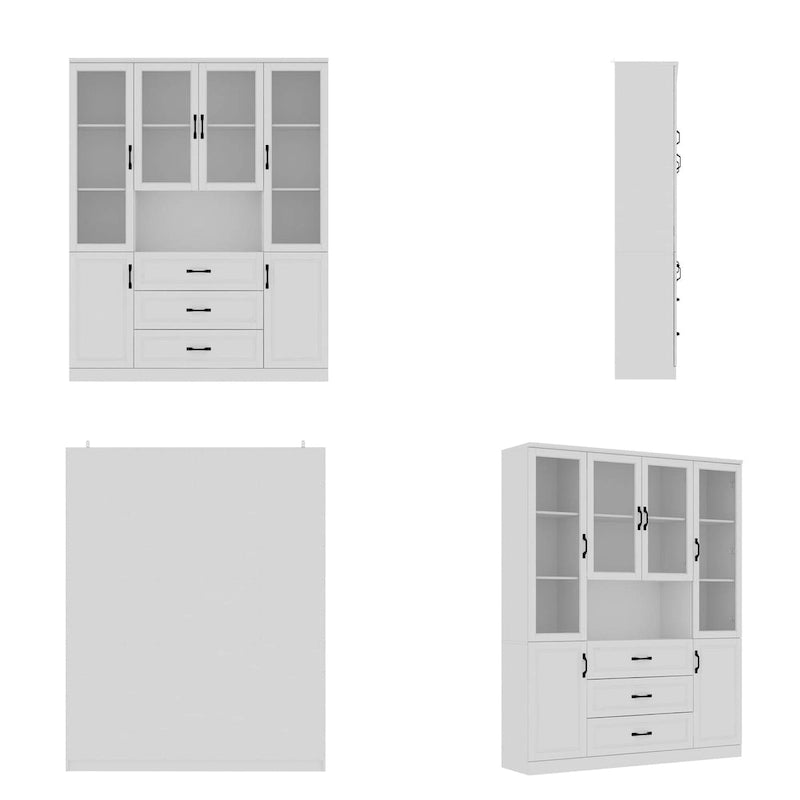 78.7 Modular White Curio Bookcase Cabinet w/Glass Doors Buffet Display