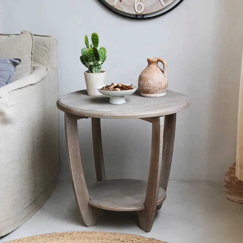 COZAYH Set of 2 Rustic Farmhouse end Table with Storage Shelf, French Country Accent Side Table , Vintage Grey Finish