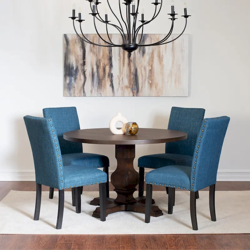 Roundhill Furniture Kohland 5-piece Dining Set, Pedestal Round Table with 4 Stylish Chairs