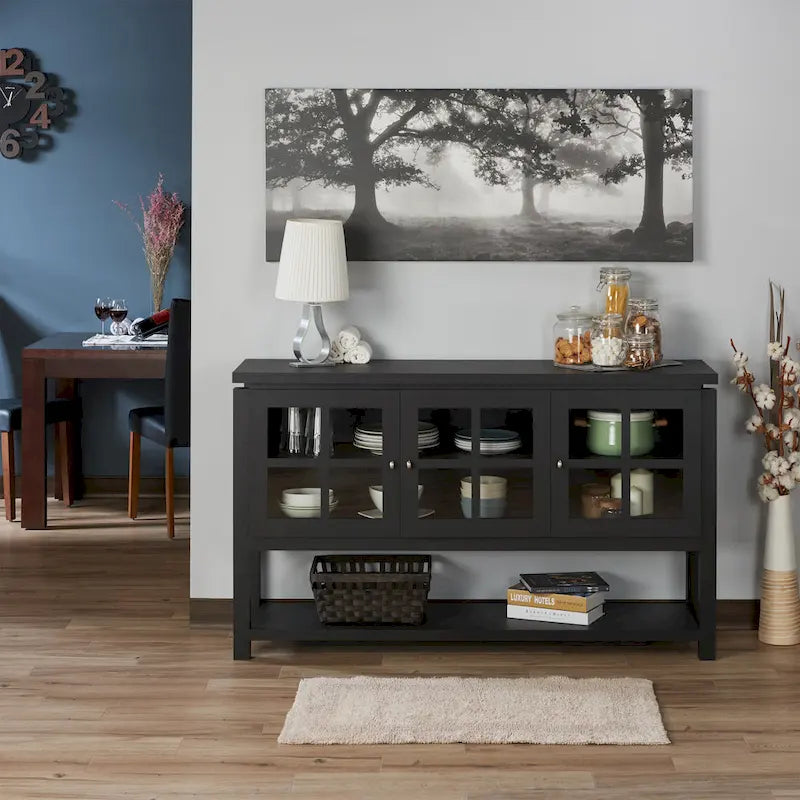 DH BASIC Modern Farmhouse 59 Windowpane Cabinet Buffet by Denhour