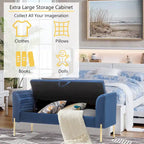 Storage Ottoman Bench, Upholstered Velvet Entryway Bench with Armrest & Large Storage Space for Living Room - 52inch
