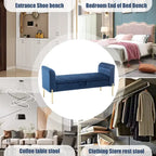 Storage Ottoman Bench, Upholstered Velvet Entryway Bench with Armrest & Large Storage Space for Living Room - 52inch