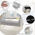 Storage Ottoman Bench, Upholstered Velvet Entryway Bench with Armrest & Large Storage Space for Living Room - 52inch