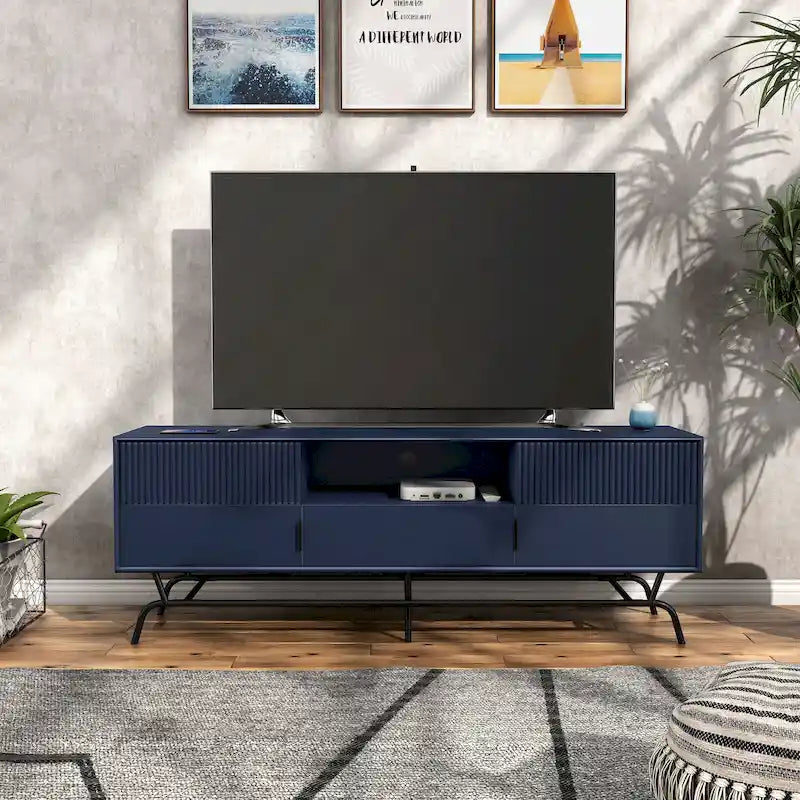 DH BASIC Modern 60-inch 3-Drawer Media Cabinet TV Stand with Cable Hole by Denhour
