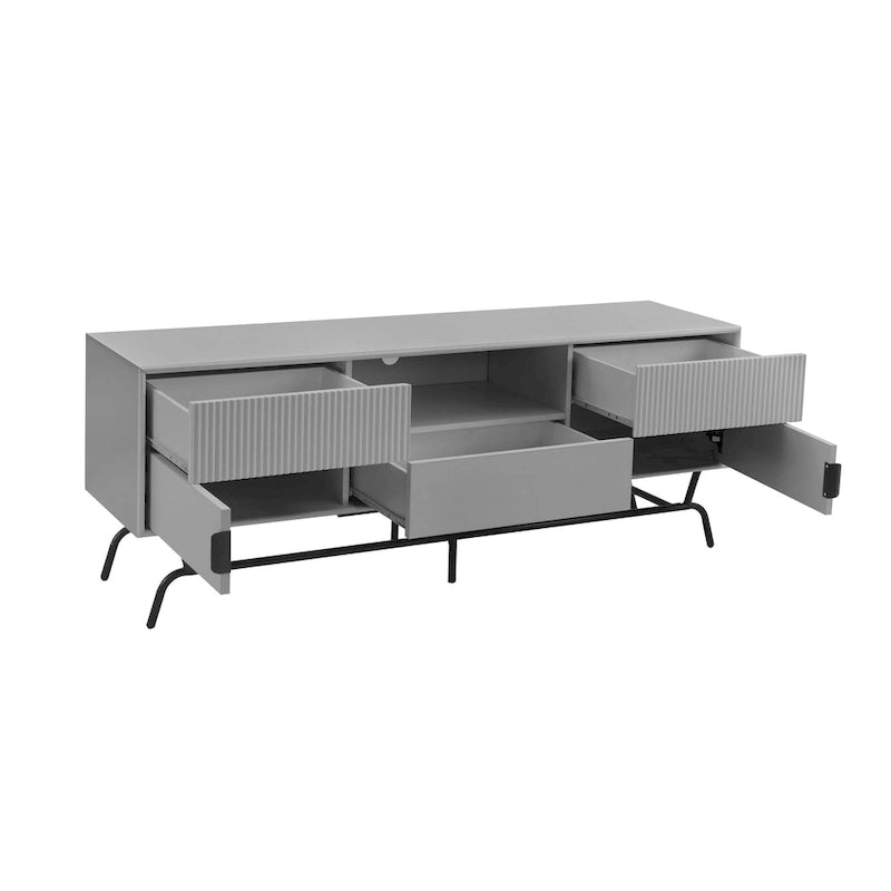 DH BASIC Modern 60-inch 3-Drawer Media Cabinet TV Stand with Cable Hole by Denhour