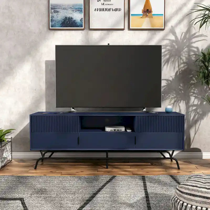 DH BASIC Modern 60-inch 3-Drawer Media Cabinet TV Stand with Cable Hole by Denhour