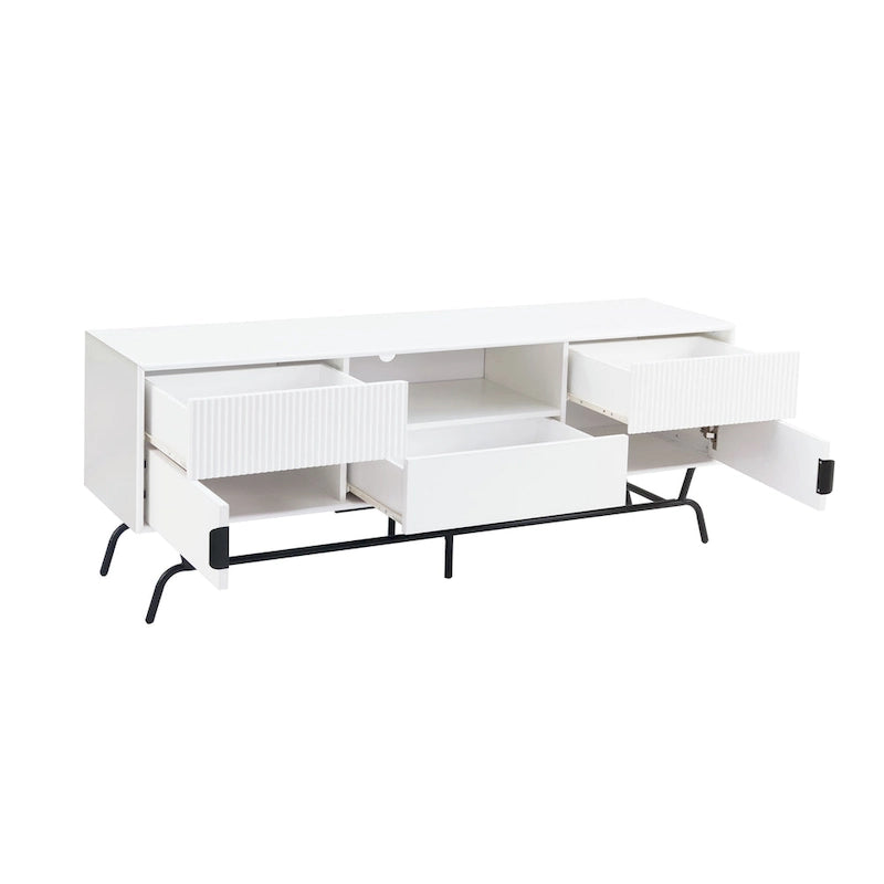 DH BASIC Modern 60-inch 3-Drawer Media Cabinet TV Stand with Cable Hole by Denhour