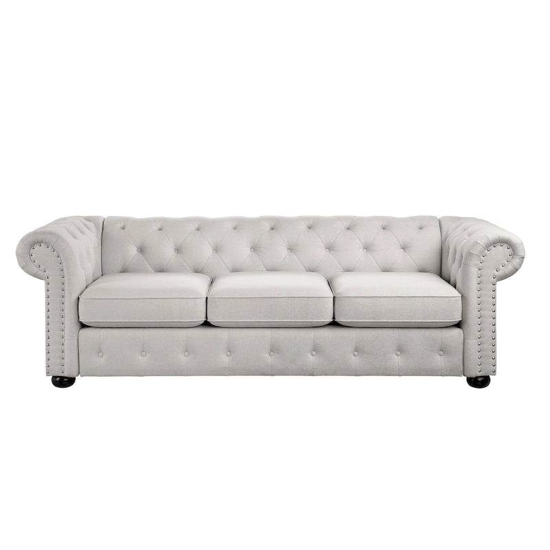 Corvus Aleksis Tufted Chesterfield 3-seater Sofa with Rolled Arms