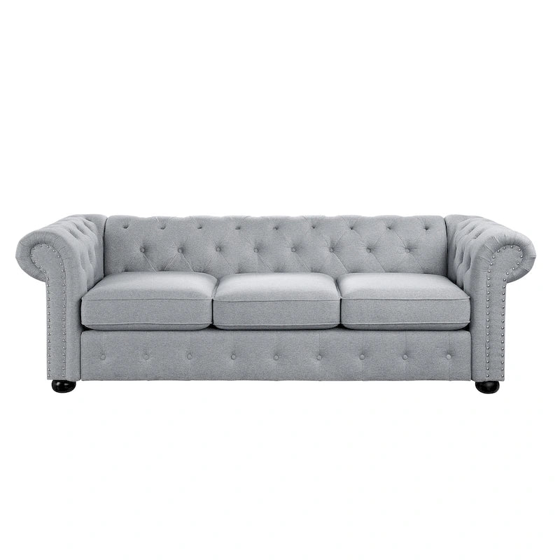 Corvus Aleksis Tufted Chesterfield 3-seater Sofa with Rolled Arms