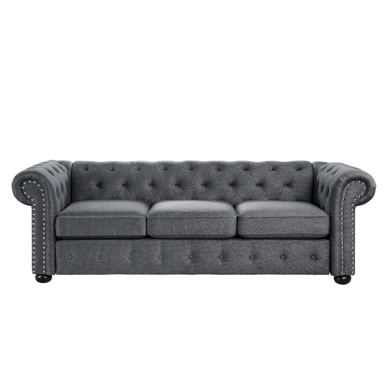 Corvus Aleksis Tufted Chesterfield 3-seater Sofa with Rolled Arms