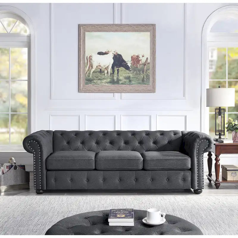 Corvus Aleksis Tufted Chesterfield 3-seater Sofa with Rolled Arms