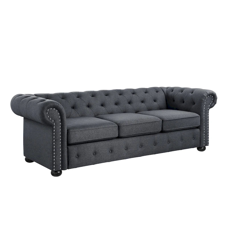 Corvus Aleksis Tufted Chesterfield 3-seater Sofa with Rolled Arms