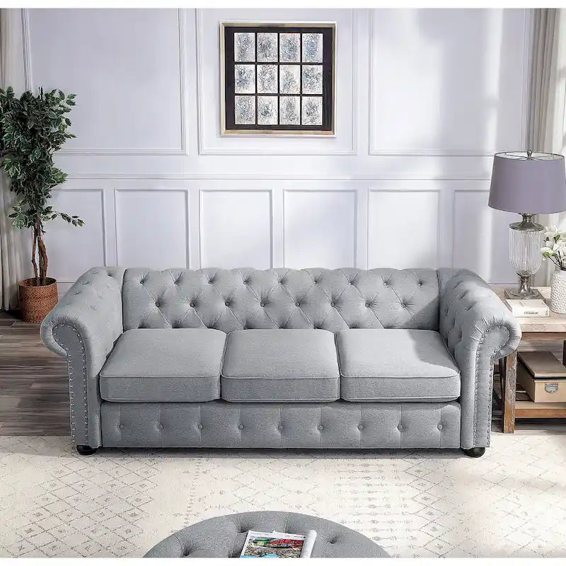 Corvus Aleksis Tufted Chesterfield 3-seater Sofa with Rolled Arms