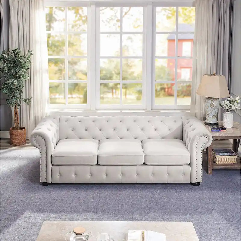 Corvus Aleksis Tufted Chesterfield 3-seater Sofa with Rolled Arms
