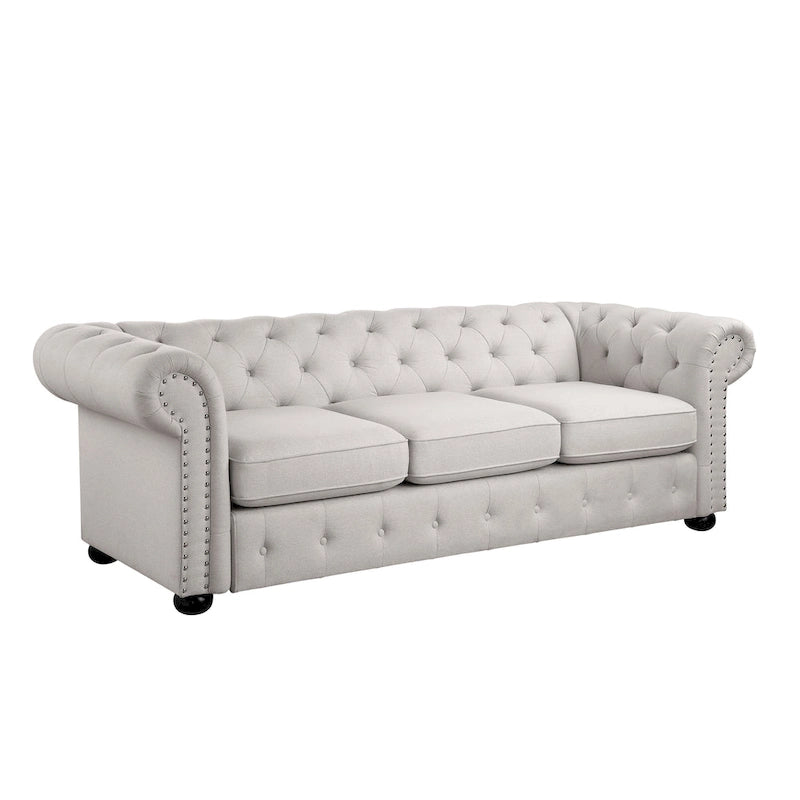 Corvus Aleksis Tufted Chesterfield 3-seater Sofa with Rolled Arms