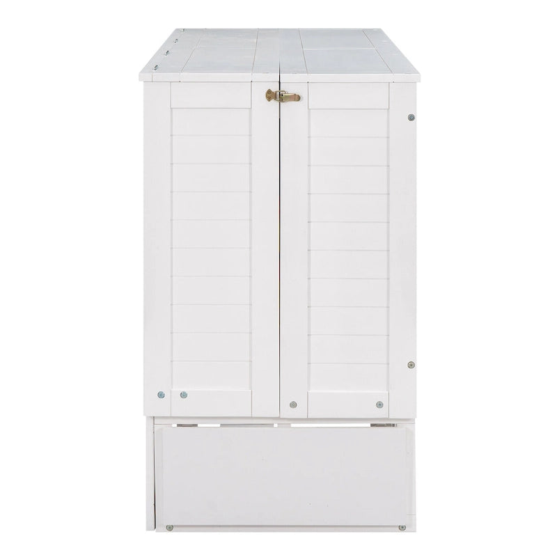 Nestfair White Queen Size Mobile Murphy Bed with Drawer and Shelves