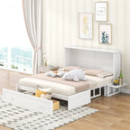 Nestfair White Queen Size Mobile Murphy Bed with Drawer and Shelves