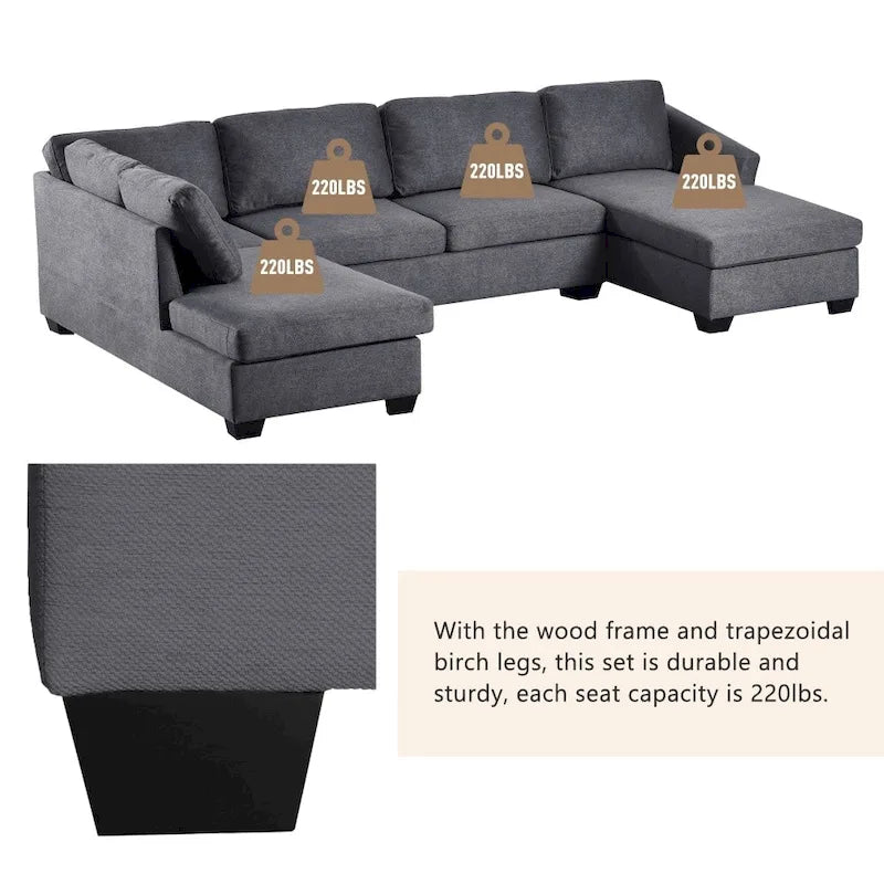 U-Shape Sectional Sofa, Double Extra Wide Chaise Lounge Couch