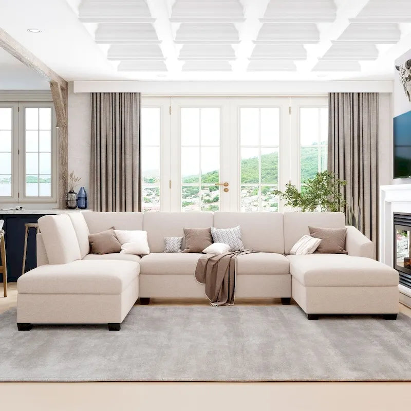 U-Shape Sectional Sofa, Double Extra Wide Chaise Lounge Couch