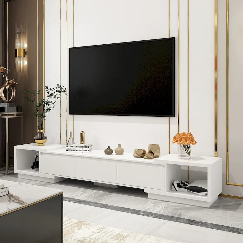 Extendable TV Stand Storage Media Console Modern Entertainment Center