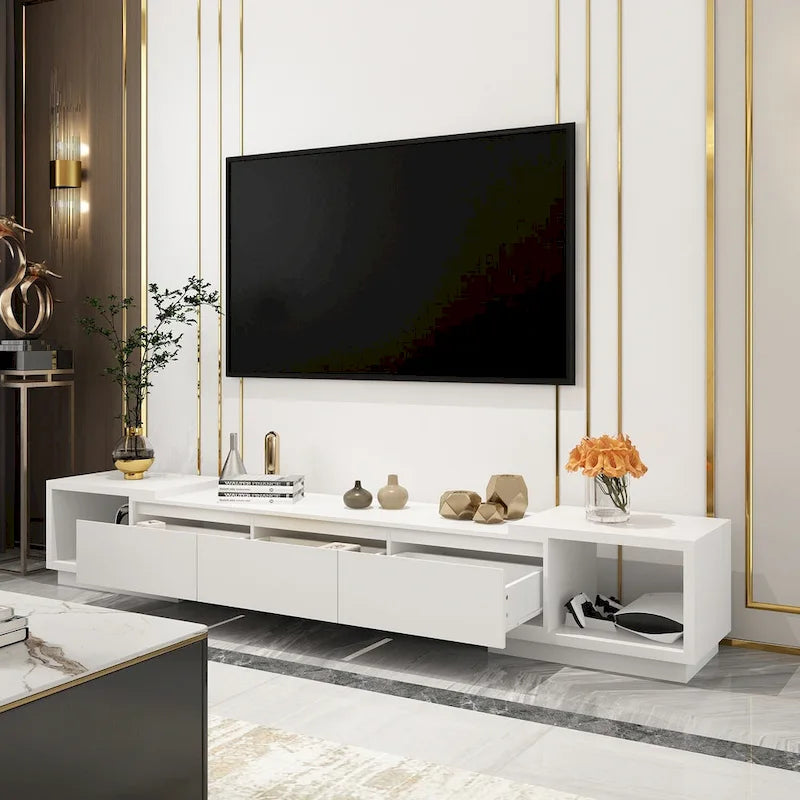 Extendable TV Stand Storage Media Console Modern Entertainment Center