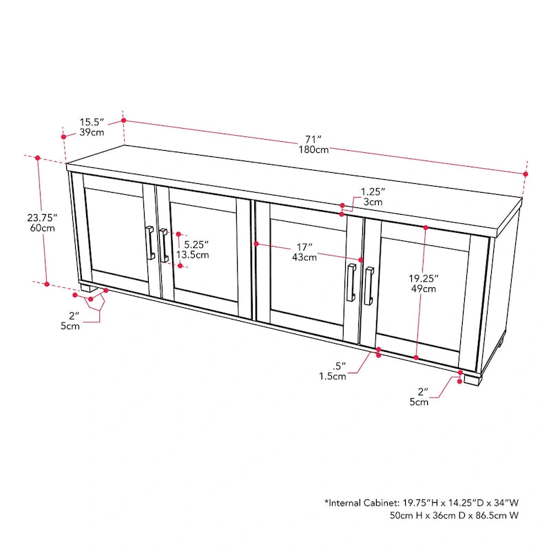 71-Inch Wide TV Stand with Storage Doors, TVs up to 85