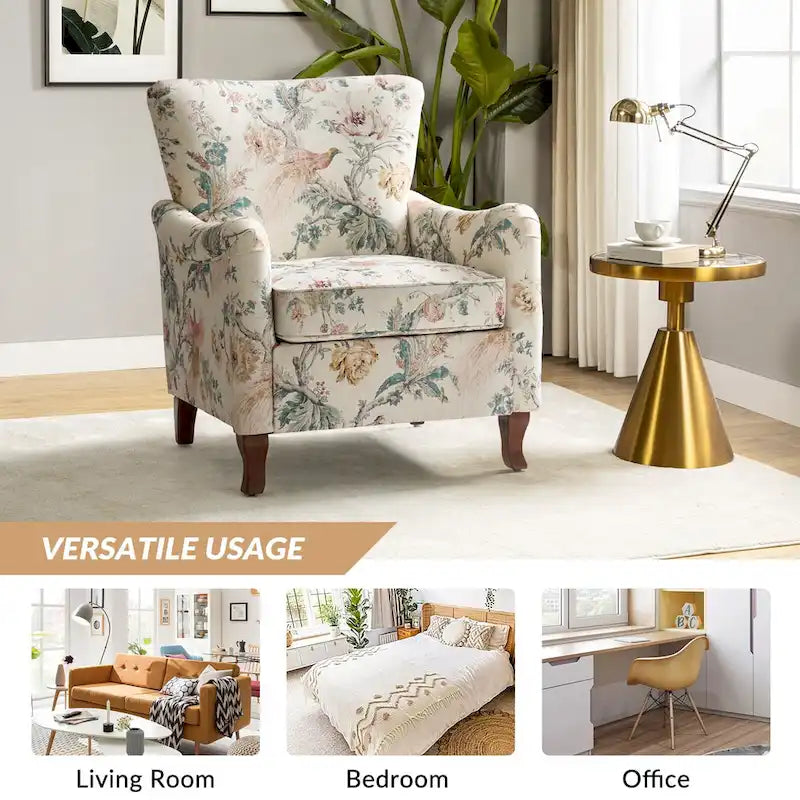 Samouel Modern Floral Upholstered Armchair with Wingback Design by HULALA HOME