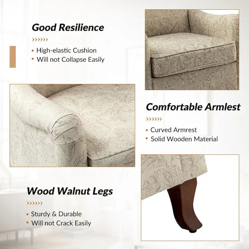 Samouel Modern Floral Upholstered Armchair with Wingback Design by HULALA HOME