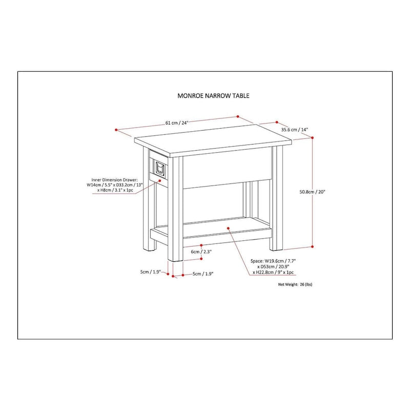 WYNDENHALL Garret SOLID ACACIA WOOD 14 inch Wide Rectangle Rustic Narrow Side Table - 14  W x 24  D x 20  H