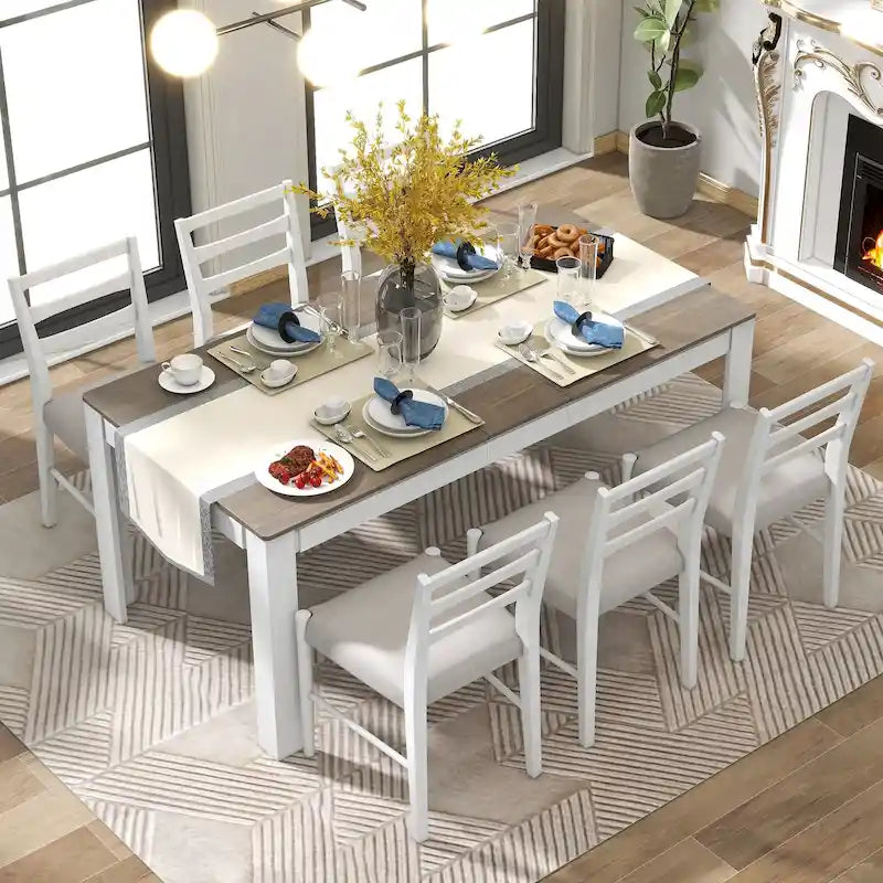 Nestfair 7-Piece Wooden Dining Table Set with 6 Chairs and 2 Drawers