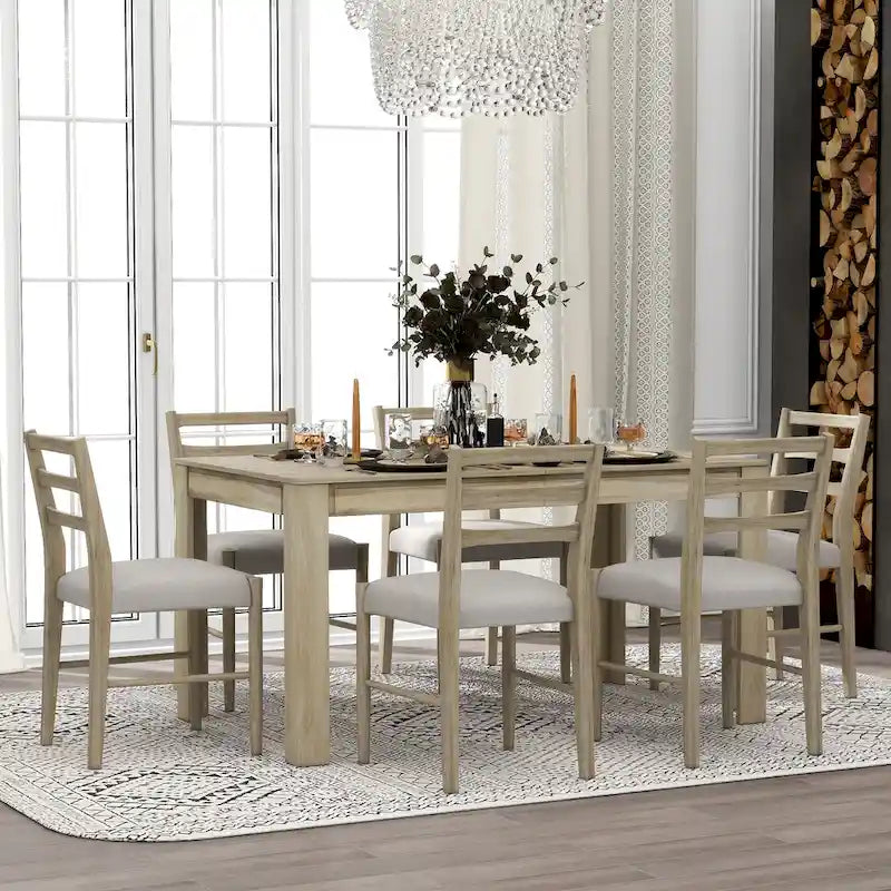 Nestfair 7-Piece Wooden Dining Table Set with 6 Chairs and 2 Drawers