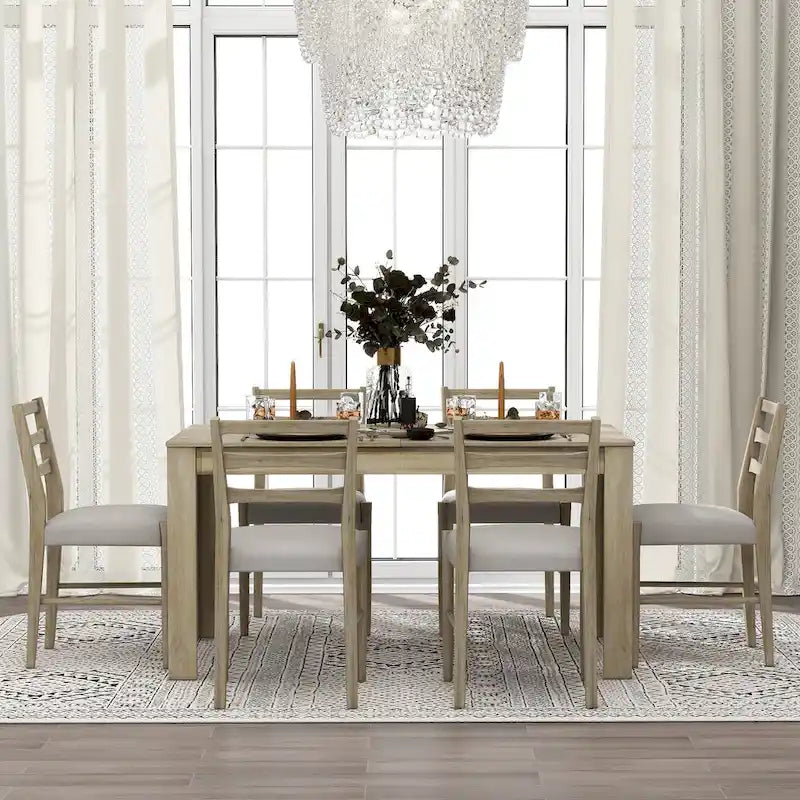 Nestfair 7-Piece Wooden Dining Table Set with 6 Chairs and 2 Drawers