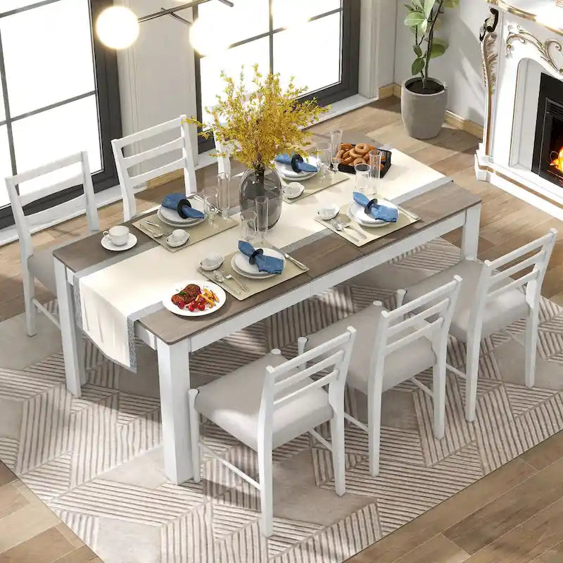 Nestfair 7-Piece Wooden Dining Table Set with 6 Chairs and 2 Drawers