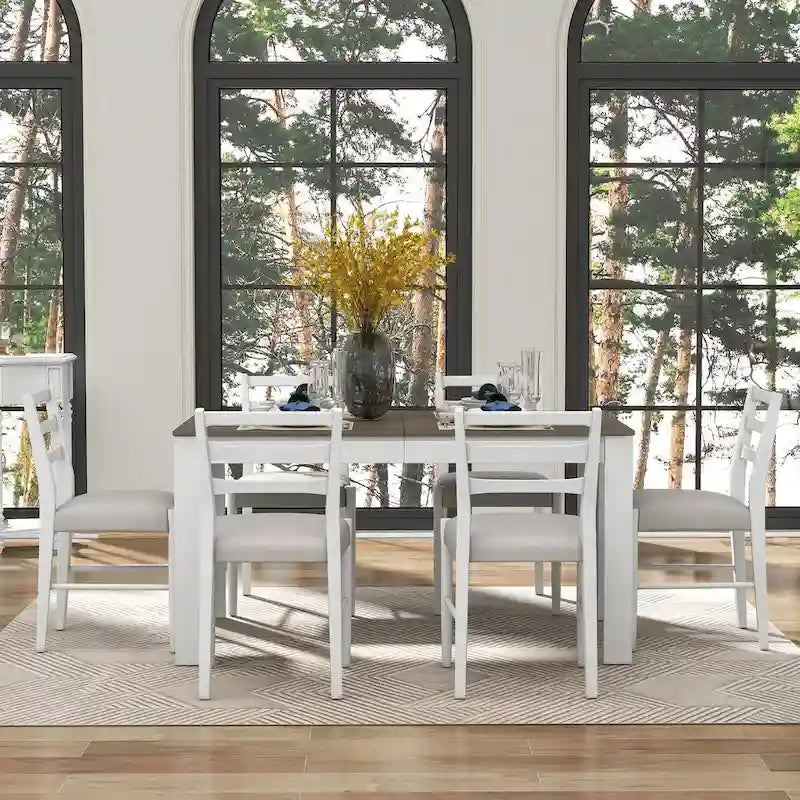 Nestfair 7-Piece Wooden Dining Table Set with 6 Chairs and 2 Drawers