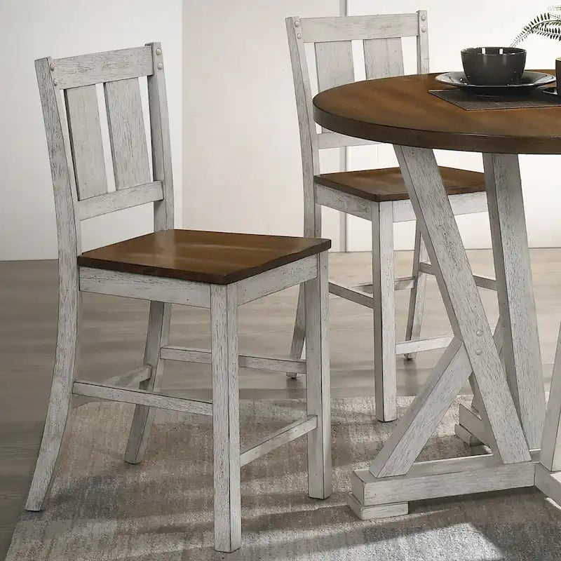 Furniture of America Theile Rustic Wood Counter Height Chairs, Set of 2