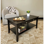 Solid Acacia Coffee Table with Drawer & Bottom Shelf