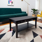 Solid Acacia Coffee Table with Drawer & Bottom Shelf