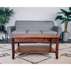 Solid Acacia Coffee Table with Drawer & Bottom Shelf